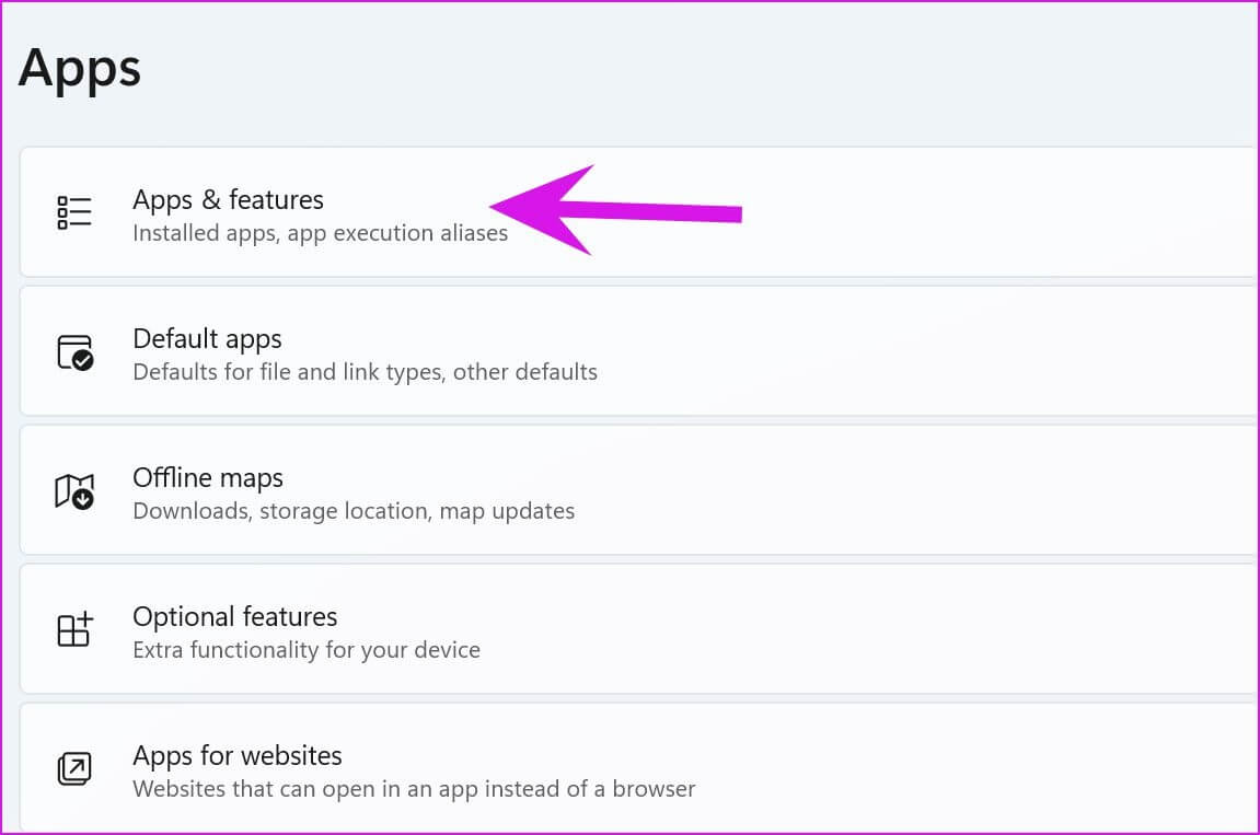 open-apps-and-features-fix-mail-app-not-working-on-windows-11 أهم 8 طرق لإصلاح عدم عمل البريد والتقويم على Windows 11