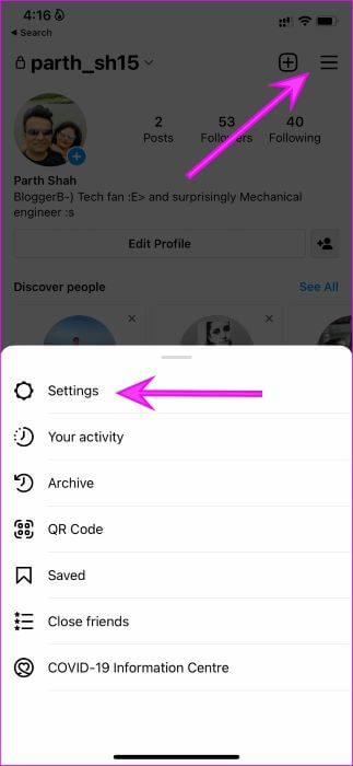 open-instagram-settings-Cant-Share-My-Facebook-Post-to-Instagram إصلاح عدم مشاركة منشورات Facebook على Instagram