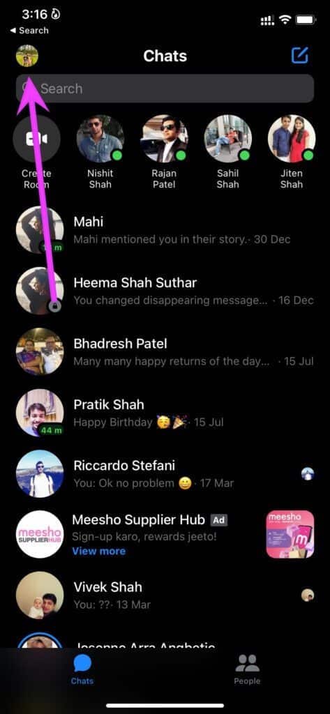 open-profile-menu-Facebook-Messenger-Story-Not-Showing-473x1024-1 أهم 9 طرق لإصلاح عدم ظهور قصة Facebook Messenger على iPhone و Android