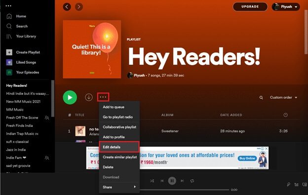options-in-the-selected-playlist-window كيفية تغيير صورة قائمة تشغيل Spotify