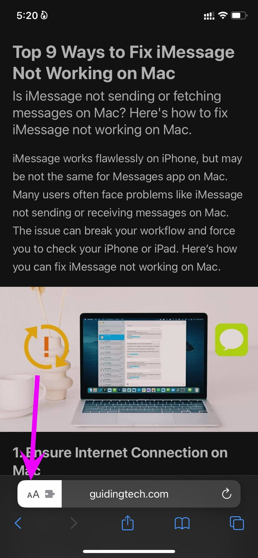 reader-mode-Request-Desktop-Site-on-Safari-on-iPhone-and-iPad كيفية طلب موقع سطح المكتب على Safari على iPhone و iPad