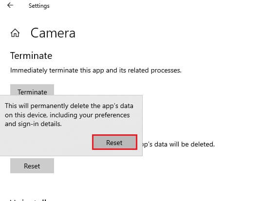 reset-confirmation-prompt- إصلاح الخطأ 0xC00D36D5 لا توجد كاميرات مرفقة في Windows 10
