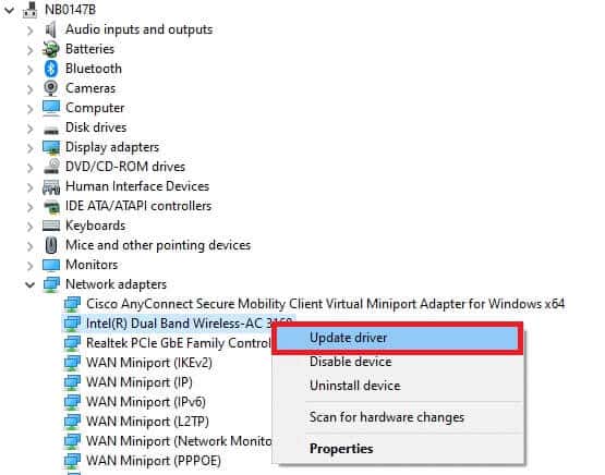 right-click-on-the-driver-and-click-update-driver-6 إصلاح خطأ تغيير شبكة Microsoft Edge في Windows 10