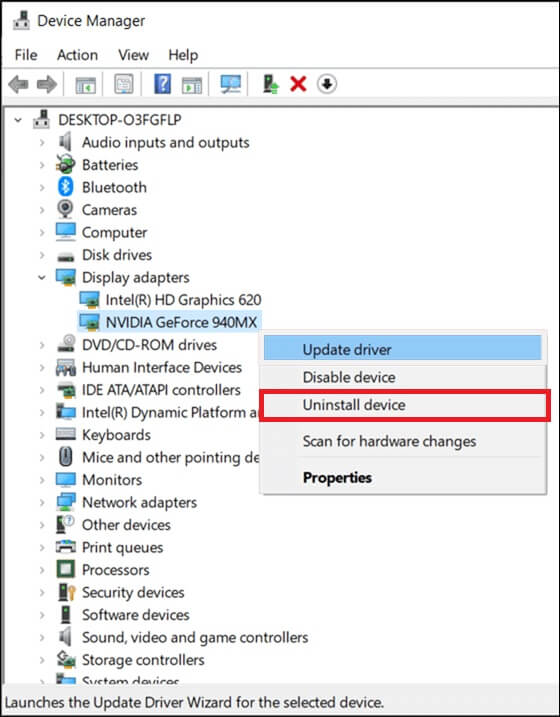 right-click-on-the-driver-and-select-uninstall-dev-1 إصلاح خطأ مستوى 10.0 لميزة DX11