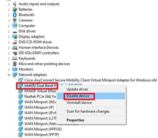 right-click-on-the-network-driver-and-click-on-dis-1 إصلاح خطأ اتصال الشبكة 0x00028002