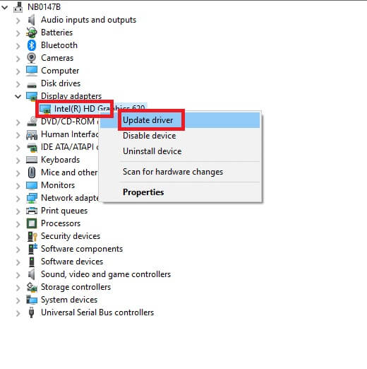 right-click-on-the-video-card-driver-and-click-on إصلاح عدم عمل سطوع Windows 10