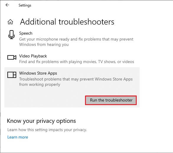 run-the-troubleshooter-option- إصلاح الخطأ 0xC00D36D5 لا توجد كاميرات مرفقة في Windows 10