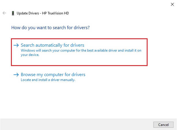 search-automatically-for-drivers-option- إصلاح الخطأ 0xC00D36D5 لا توجد كاميرات مرفقة في Windows 10