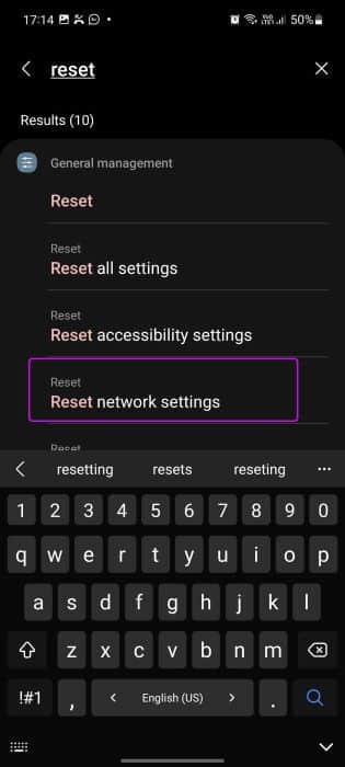 search-for-reset-network-settings-fix-mobile-hotspot-not-working-on-samsung-phones أفضل 10 طرق لإصلاح عدم عمل تطبيق رسائل Android