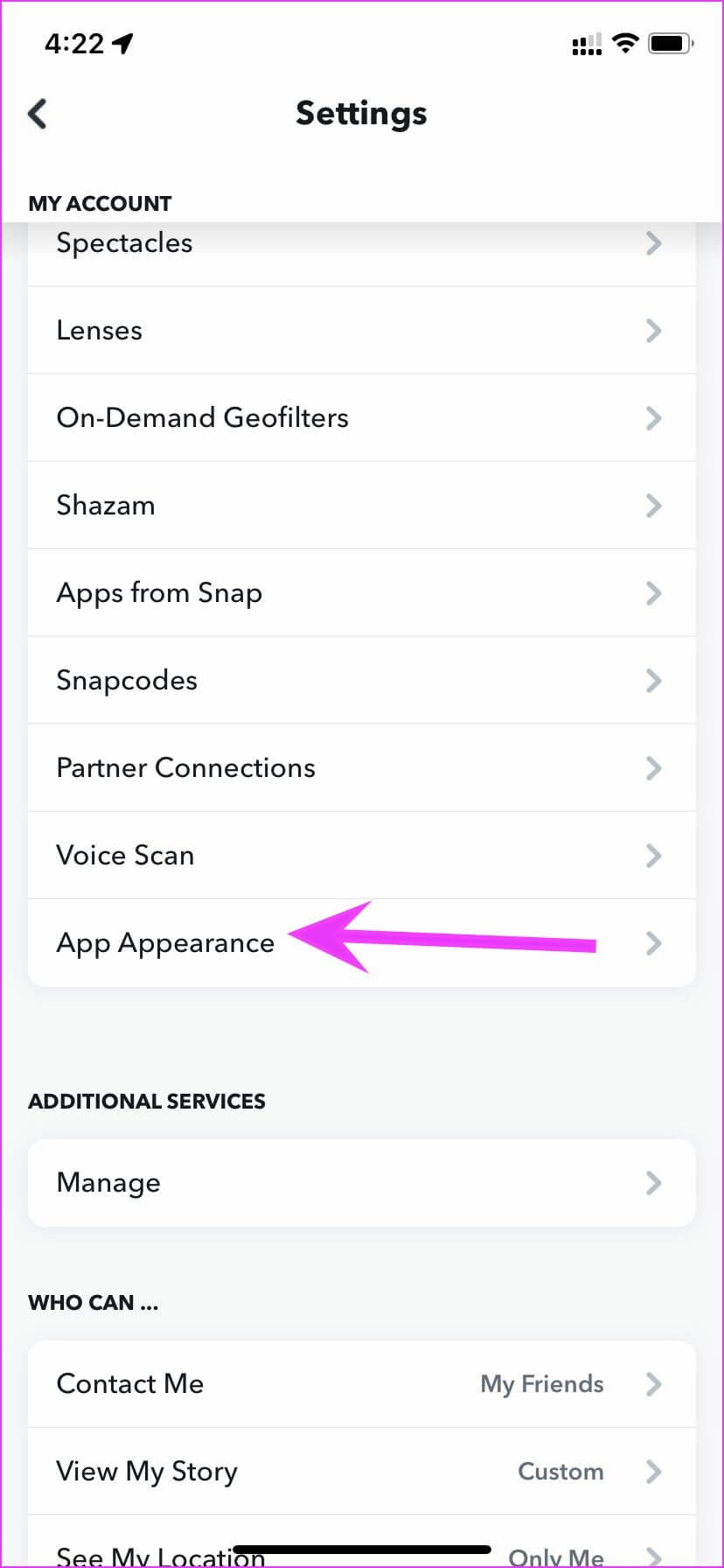 select-app-appearance-Enable-Dark-Mode-on-Snapchat-on-iPhone-and-Android كيفية تمكين الوضع المظلم على Snapchat على iPhone و Android