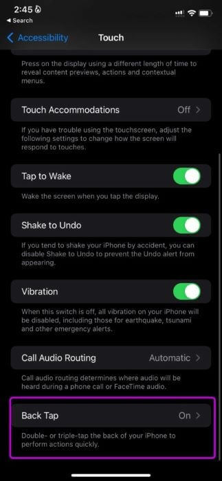 select back tap menu 473x1024 1 - أفضل 7 طرق لإصلاح عدم عمل لقطات الشاشة على iPhone