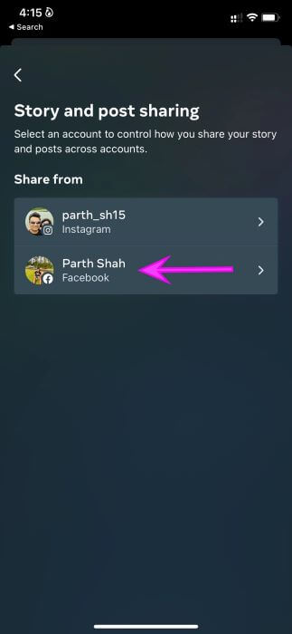 select-facebook-account-Cant-Share-My-Facebook-Post-to-Instagram إصلاح عدم مشاركة منشورات Facebook على Instagram