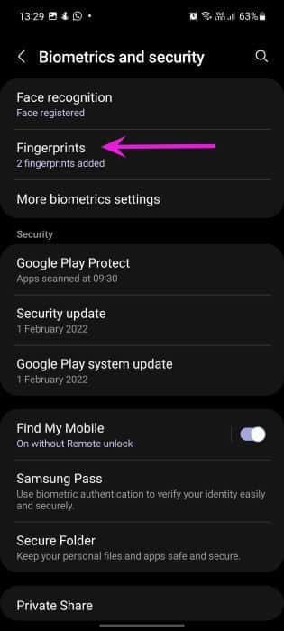 select-fingerprints-fix-fingerprint-scanner-not-working-on-galaxy-phones أفضل 8 طرق لإصلاح عدم عمل الماسح الضوئي لبصمات الأصابع على هواتف Samsung Galaxy