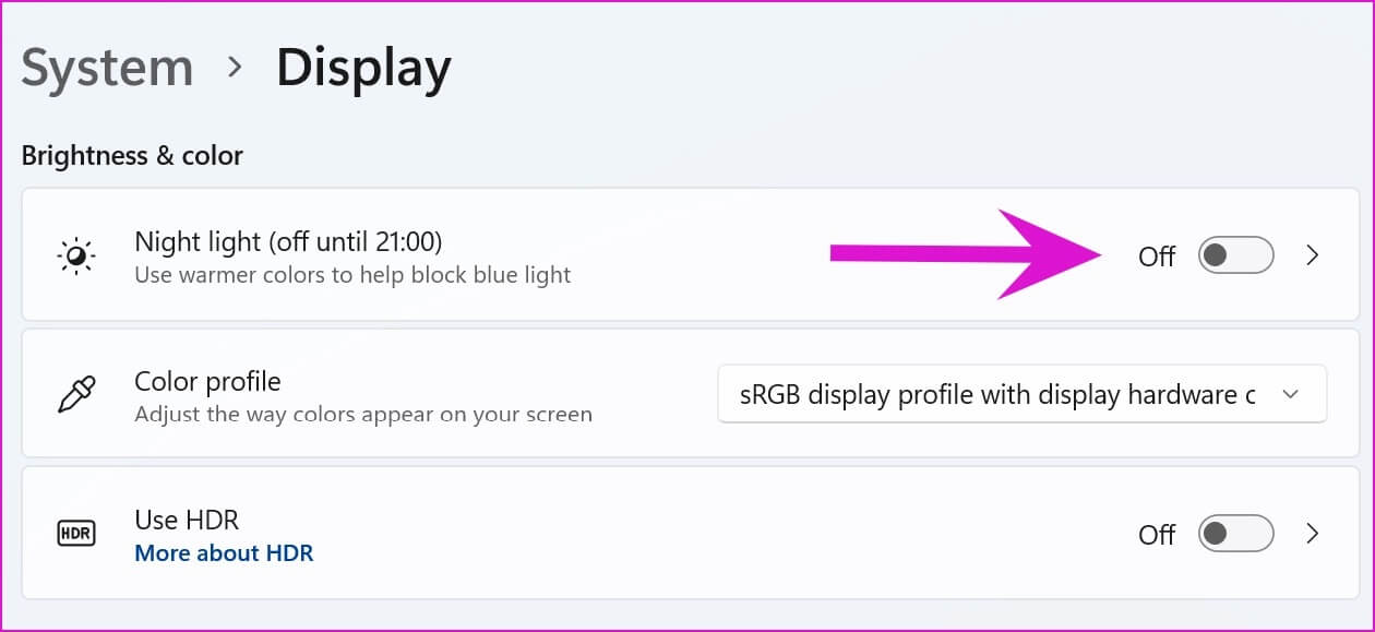 select-night-light أفضل 8 طرق لإصلاح عدم عمل الإضاءة الليلية في Windows 11