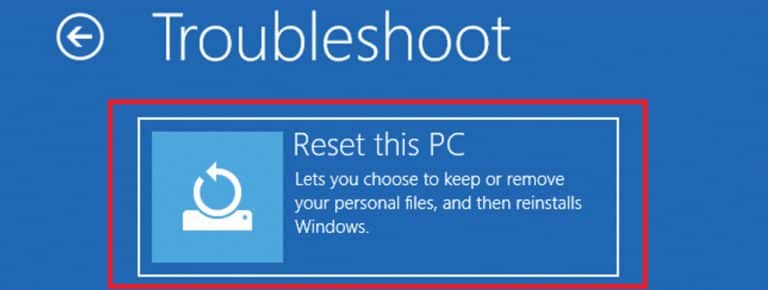 select reset this pc 768x290 1 - كيفية إعادة تعيين Windows 10 دون فقد البيانات