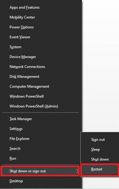 select-shut-down-or-sign-out-then-click-restart إصلاح خطأ مستوى 10.0 لميزة DX11