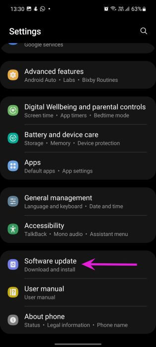 select-software-update-fix-fingerprint-scanner-not-working-on-galaxy-phones أفضل 8 طرق لإصلاح عدم عمل الماسح الضوئي لبصمات الأصابع على هواتف Samsung Galaxy