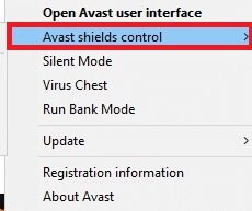 select-the-avast-shields-control-option-2 كيفية إصلاح مشكلة تأخر مشاركة شاشة Discord