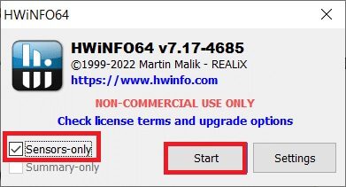 select-the-sensors-only-option-and-click-the-start إصلاح الاختناق الحراري للكمبيوتر المحمول