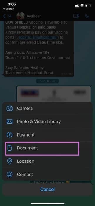 send-document أفضل 8 طرق لإصلاح عدم إرسال WhatsApp لمقاطع فيديو على iPhone و Android