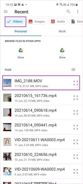 send-video-from-file-manager أفضل 8 طرق لإصلاح عدم إرسال WhatsApp لمقاطع فيديو على iPhone و Android