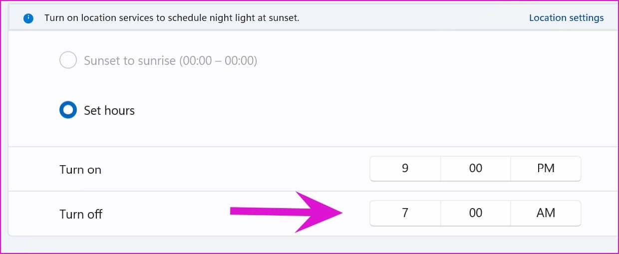 set-night-light-automatically أفضل 8 طرق لإصلاح عدم عمل الإضاءة الليلية في Windows 11
