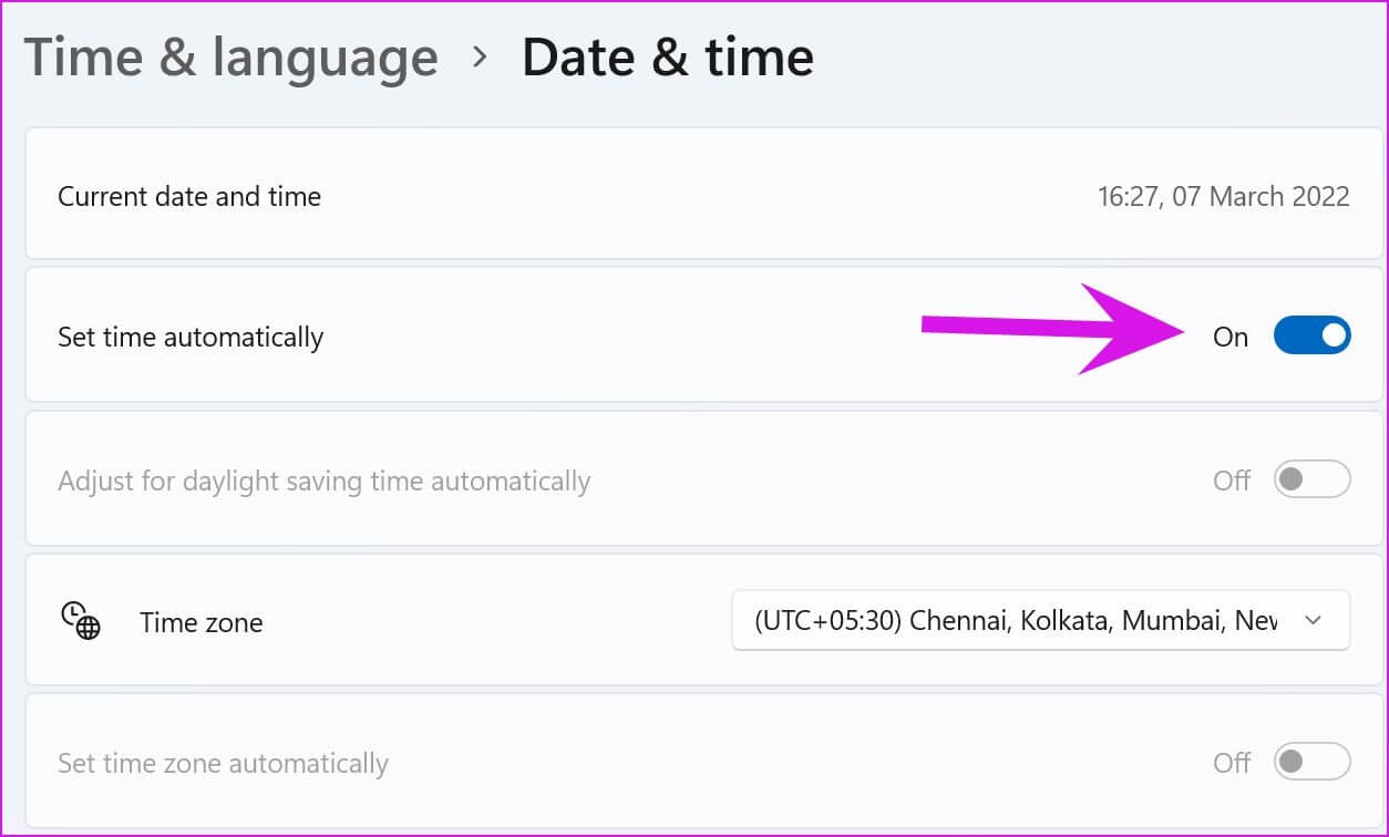 set-time-fix-mail-app-not-working-on-windows-11 أهم 8 طرق لإصلاح عدم عمل البريد والتقويم على Windows 11