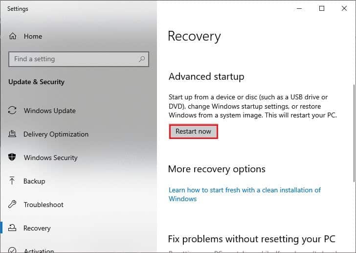 settings-window-of-recovery-option-1-1 إصلاح خطأ 0x8007000d في تحديث Windows