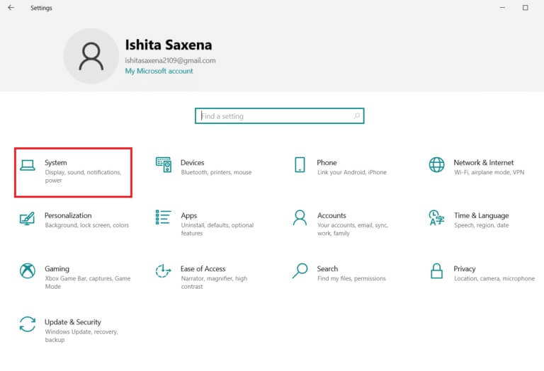 settings-window-system-option-is-highlighted-768x524-1 كيفية تكرار الشاشة على نظام التشغيل Windows 10
