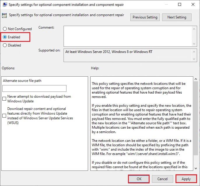 specify-settings-for-optional-component-installati إصلاح خطأ 0x8007000d في تحديث Windows