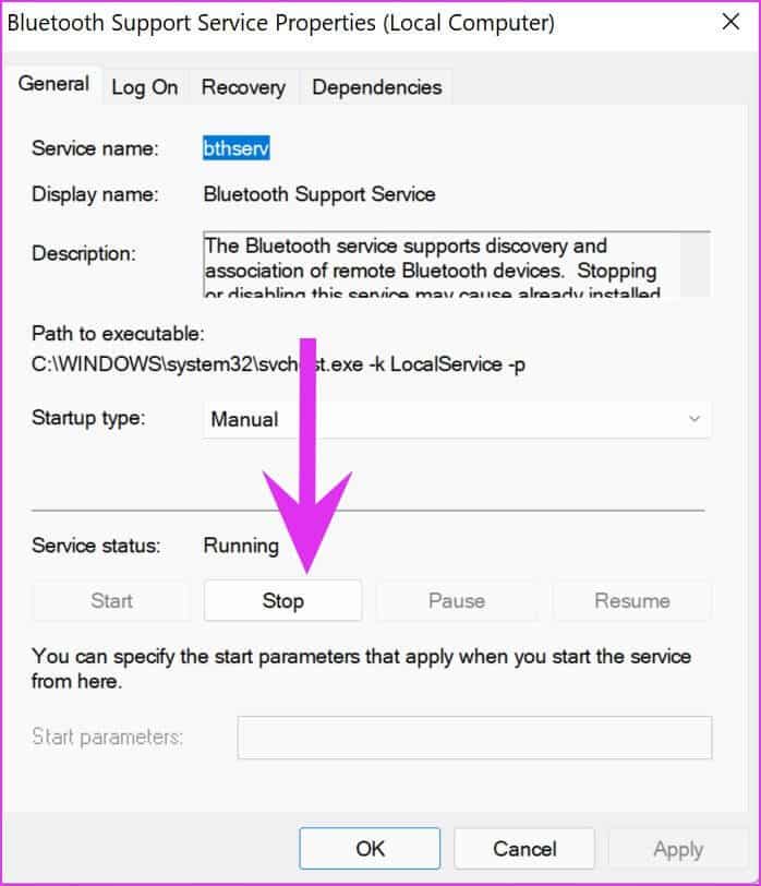 stop-bluetooth-support-services-Fix-Bluetooth-Mouse-Not-Working-in-Windows-11 أفضل 9 طرق لإصلاح عدم عمل فأرة Bluetooth مع Windows 11