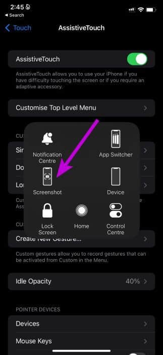 take screenshot from assistivetouch - أفضل 7 طرق لإصلاح عدم عمل لقطات الشاشة على iPhone