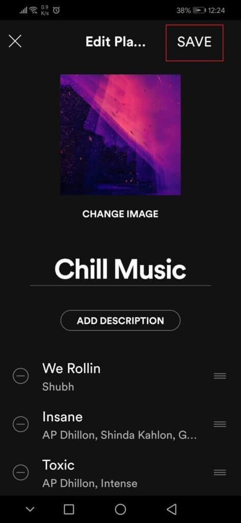 tap-on-SAVE-option-to-change-image-of-Spotify-playlist-Honor-Play-Android-473x1024-1 كيفية تغيير صورة قائمة تشغيل Spotify