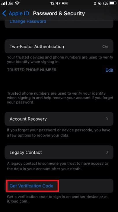 tap-on-get-verification-code إصلاح خطأ فشل التحقق عند الاتصال بخادم معرف Apple