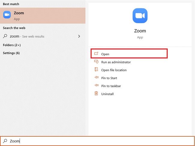 type-zoom-in-the-search-bar كيفية تعتيم الخلفية في Zoom