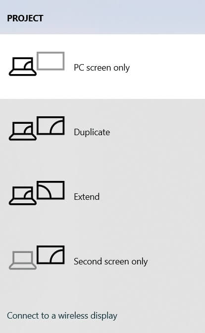 types-of-display-options- كيفية تكرار الشاشة على نظام التشغيل Windows 10