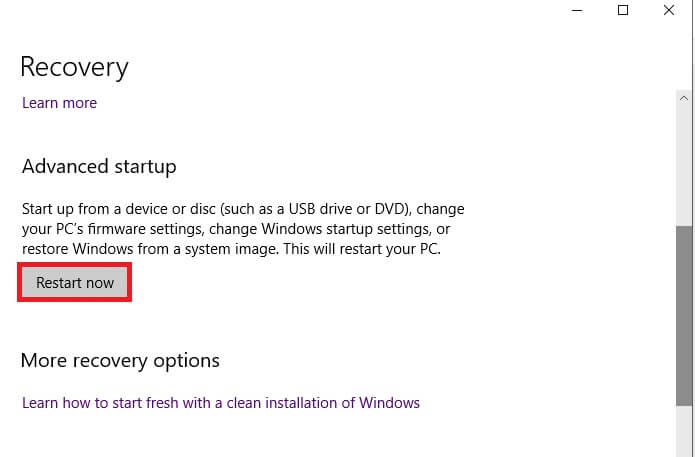 under advanced start up click on restart now opti - كيفية إعادة تعيين Windows 10 دون فقد البيانات