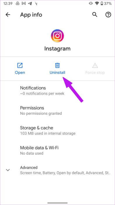 uninstall-instagram أفضل 7 طرق لإصلاح عدم عمل إضافة ملصق Instagram