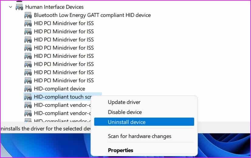 uninstall-touchscreen-fix-touchscreen-not-working-in-Windows-11 أفضل 9 طرق لإصلاح عدم عمل شاشة اللمس في Windows 11