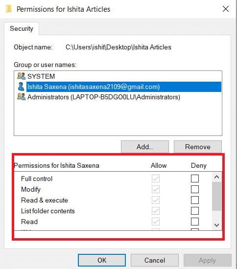 user-permissions-highlighted- كيفية تغيير أذونات الملفات في نظام التشغيل Windows 10