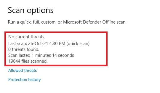 window-that-appears-if-no-threats-are-found-1-2 إصلاح خطأ 0x8007000d في تحديث Windows