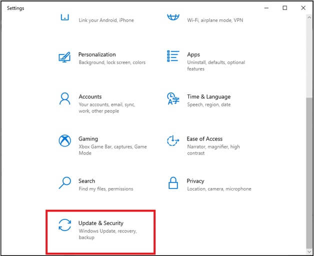windows-settings-screen-will-pop-up-select-updat إصلاح الخطأ 0xC00D36D5 لا توجد كاميرات مرفقة في Windows 10