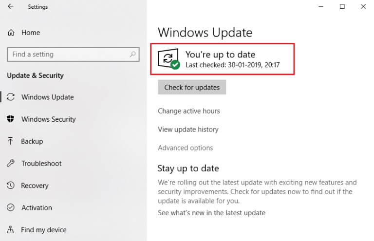 windows-update-youre-up-to-date-message-768x495-2 إصلاح خطأ مستوى 10.0 لميزة DX11