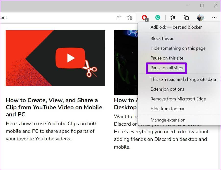 AdBlock-on-Edge-1 أهم 6 طرق لإصلاح عدم تحميل الصور في Microsoft Edge