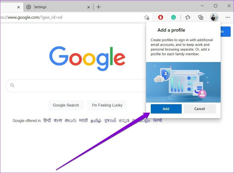 Add-a-Profile-in-Edge-1 أفضل 6 طرق لإصلاح استمرار Edge في تسجيل خروجي من مواقع الويب