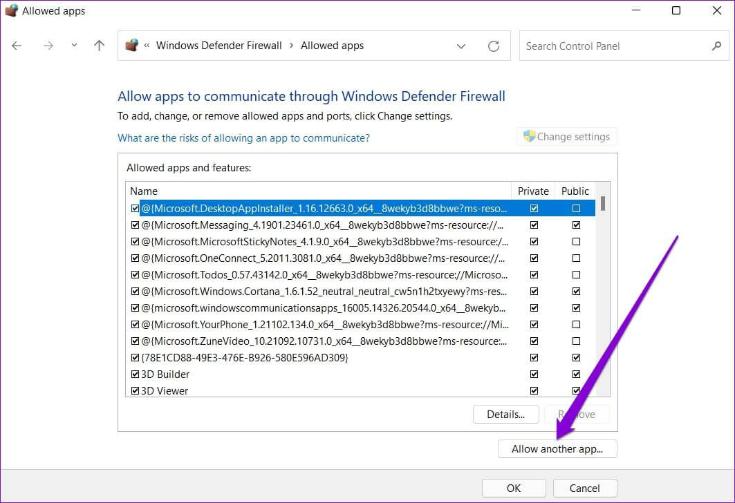 Allow-Another-App-to-Windows-Firewall أفضل 7 طرق لإصلاح خطأ No Route في Discord على Windows 10 و Windows 11