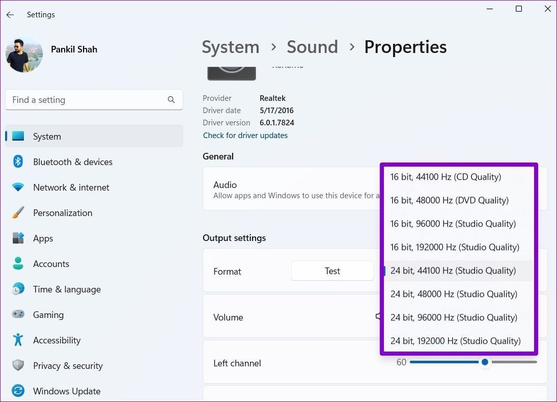 Change-Audio-Format-on-Windows-1-1094x789 كيفية إصلاح مشكلات تشويه الصوت أثناء البث على Windows 11