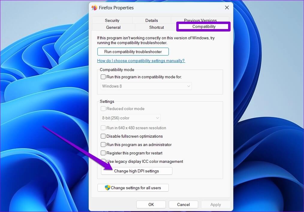 Change-DPI-Settings-for-Program-1014x707 أفضل 6 طرق لإصلاح مشكلة الشاشة الضبابية على Windows 11