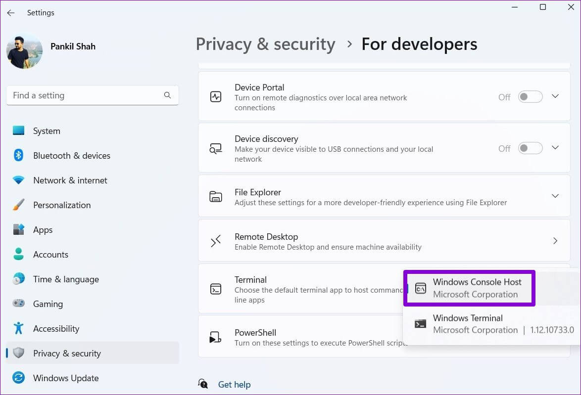 Choose-Default-Terminals-on-Windows-11-1 أفضل 5 طرق لإصلاح "خطأ في كتابة إعدادات الخادم الوكيل" على Windows 11