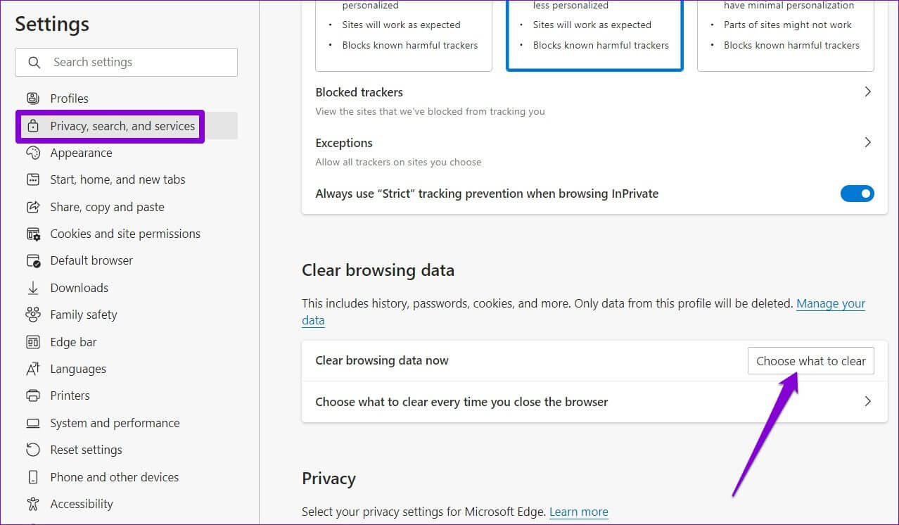 Clear-Browsing-Data-in-Edge-2 أهم 6 طرق لإصلاح عدم تحميل الصور في Microsoft Edge